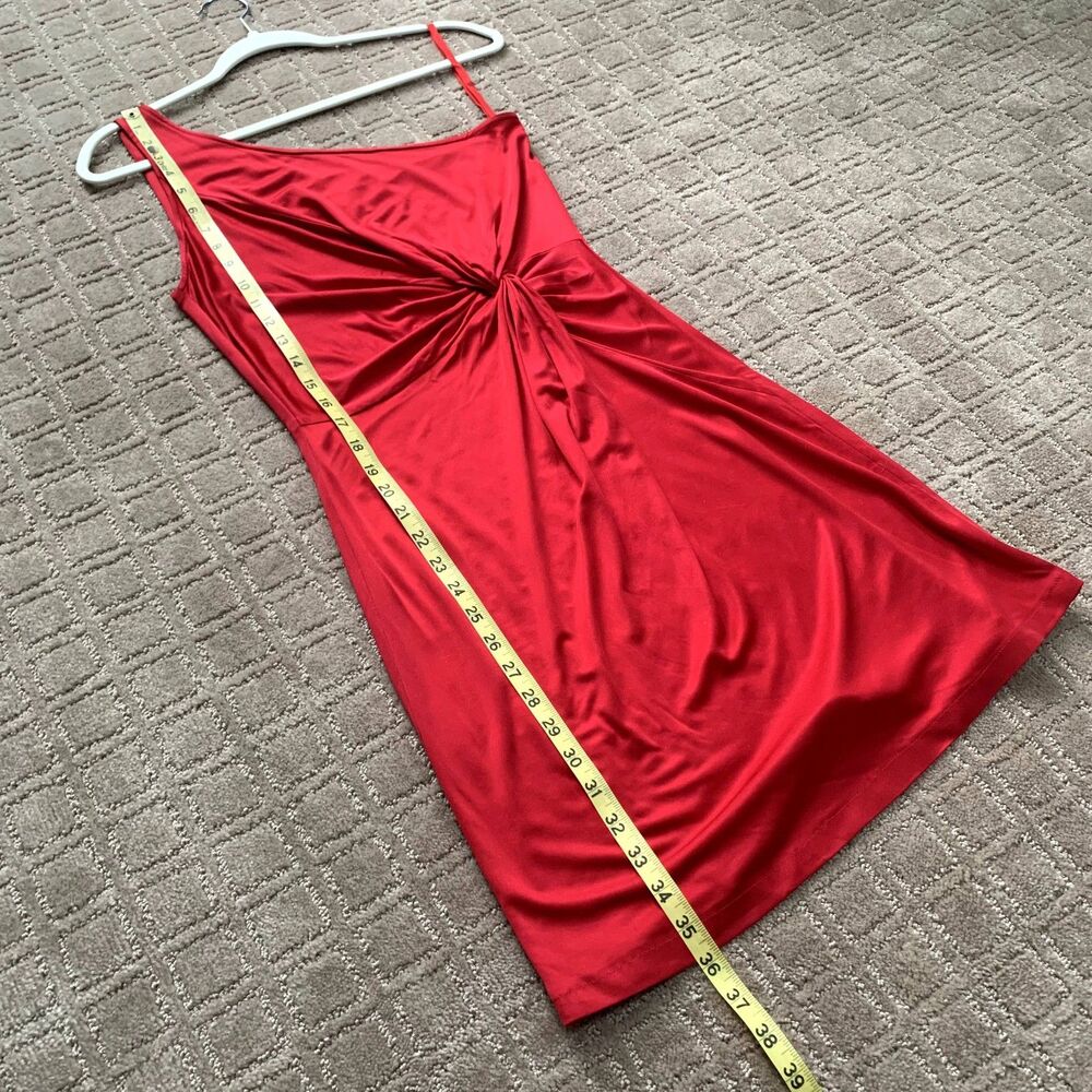 Laila Azhar Silk Dress Womens M Ruched Drape Waist Red Y2K Party One Shoulder - Picture 7 of 10